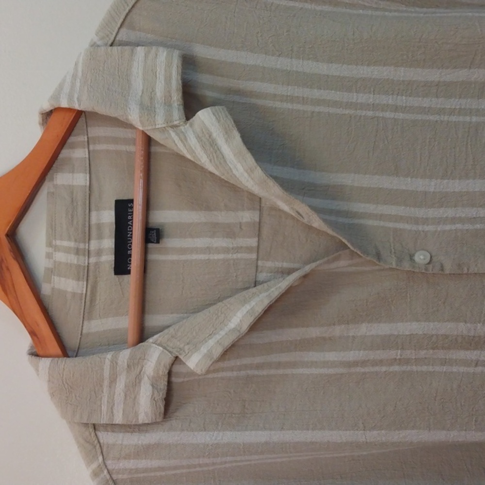 No Boundaries 2XL Cotton Green/White Stripe Summer/Camp Shirt